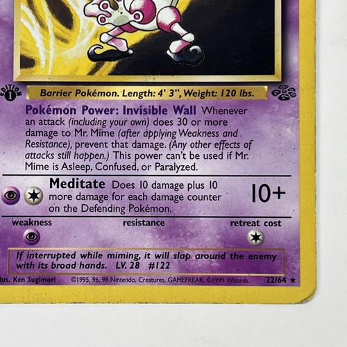 Mr. Mime Pokémon TCG 1999 Jungle #22/64 1st Edition MP - Picture 4 of 10