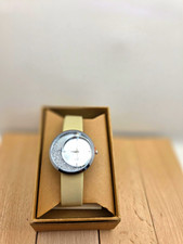 Damen Armbanduhr Quarz Analog beige, Zifferblatt silber, rund …