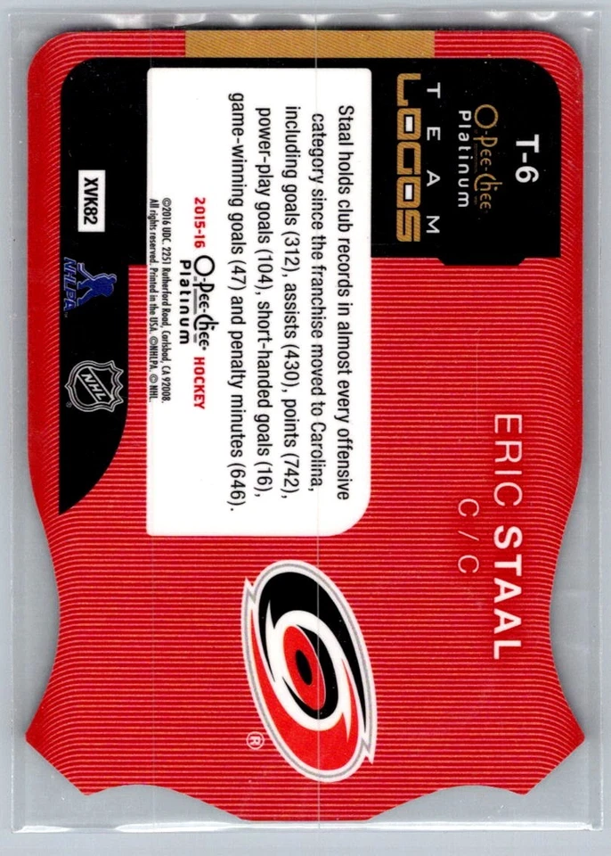 2015 OPC Platinum Team Logo Diecut  Eric Staal T-6 - Image 2 of 2