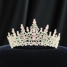 Pink Crystal Tiara Crown, Wedding Tiara, Silver Pageant Tiara, Quinceanera Crown