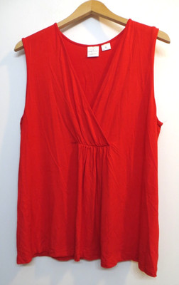 Emma James Shirt Womens XL Red V Neck Tank Top Pullover Stretch Colorful Art Top