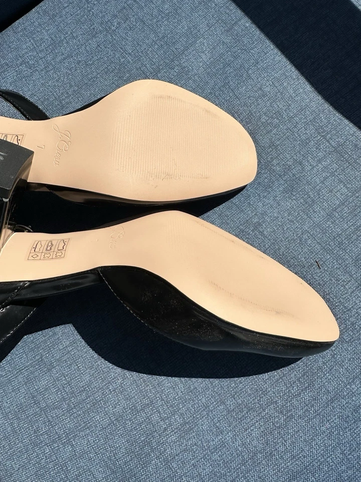 J.Crew Mujer Negro Cuero Estampado Correa de Tobillo Tacón Bloque Talla 7 NUEVO Foto 4 de 4