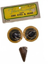 Macrame Beads VTG Owl Face Eyes Beak Plastic Yellow Brown Fibre-Craft Hong Kong