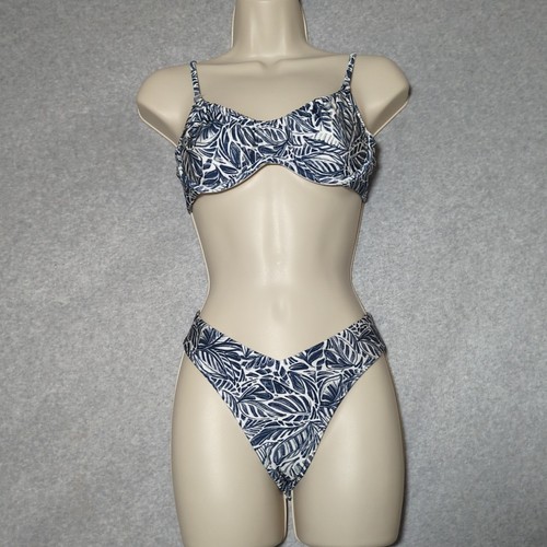 Abercrombie & Fitch Blue White Curve Love Cheeky Bikini Set Top Bottom Small S