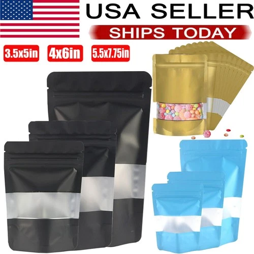 100x Matte Food Safe Mylar Foil Favor Treat Bags, Resealable Snack Pouches