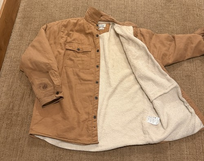 #ad #ad Eddie Bauer Workwear Sherpa Lined Chore Jacket Brown Canvas Large L $30.00