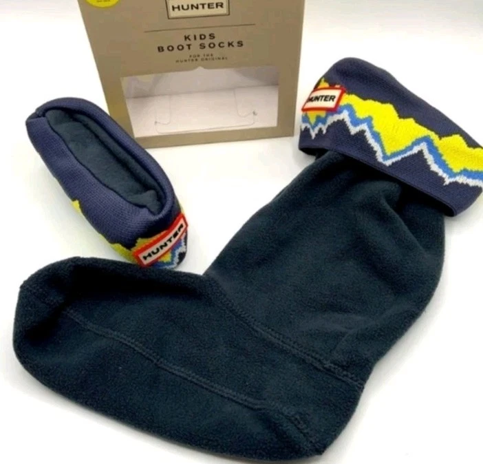 Hunter Kids Glow-in-the-Dark Boot Socks Storm Wavy Stripe Knitted Large NIB