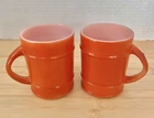 Vintage Fire-King Orange Ranger Barrel Coffee Mugs Pair Anchor Hocking USA