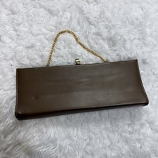 Vintage 1960 s Evening Bag Clutch Purse Taupe Brown Tuck-Away Gold Chain Rope