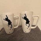 Set of 2 Porcelain Speckled White Cat Mugs w/ Black Silhouette & Paw Prints — photo 4