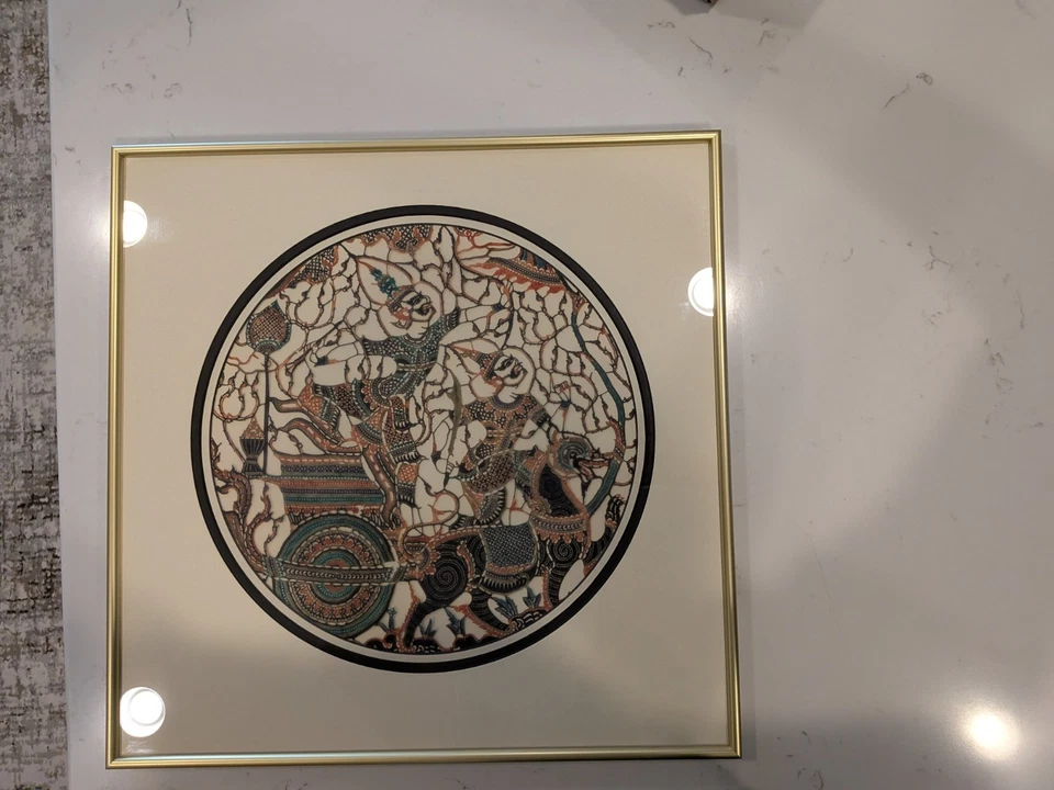 Large Thai Nang Yai Shadow Puppet Art  Wall Hanging - Ramakien Epic 18x18 inch - Image 3 of 4