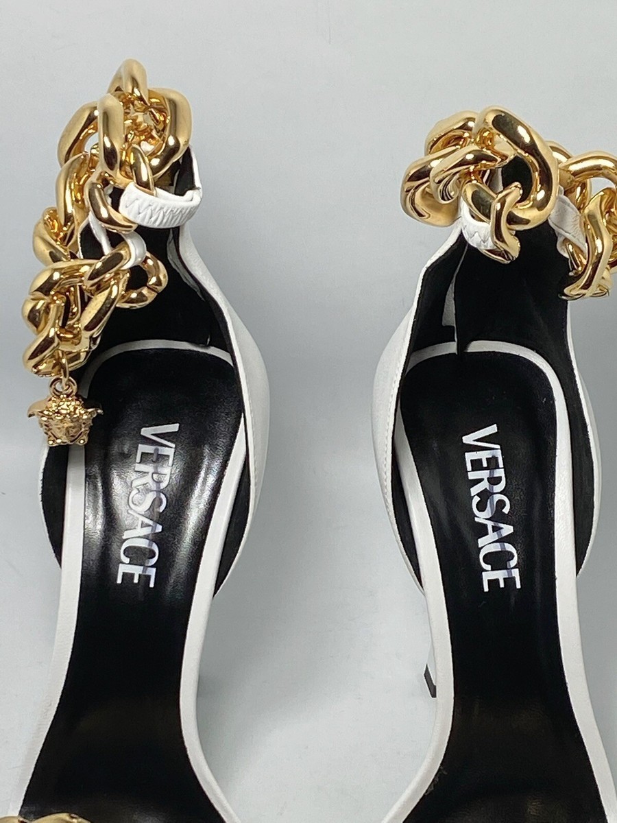 Versace Chain & Leather High-Heel Sandals size 39 Retail