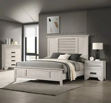 Cream White Finish 3pc King Size Bed Set Solid Wood Bedroom Furniture