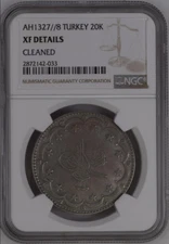 :1916(AH1327/8) 20 KURUSH TURKEY MUHAMMAD-V KM#-720 NGC XF DETAILS CROWN SIZE