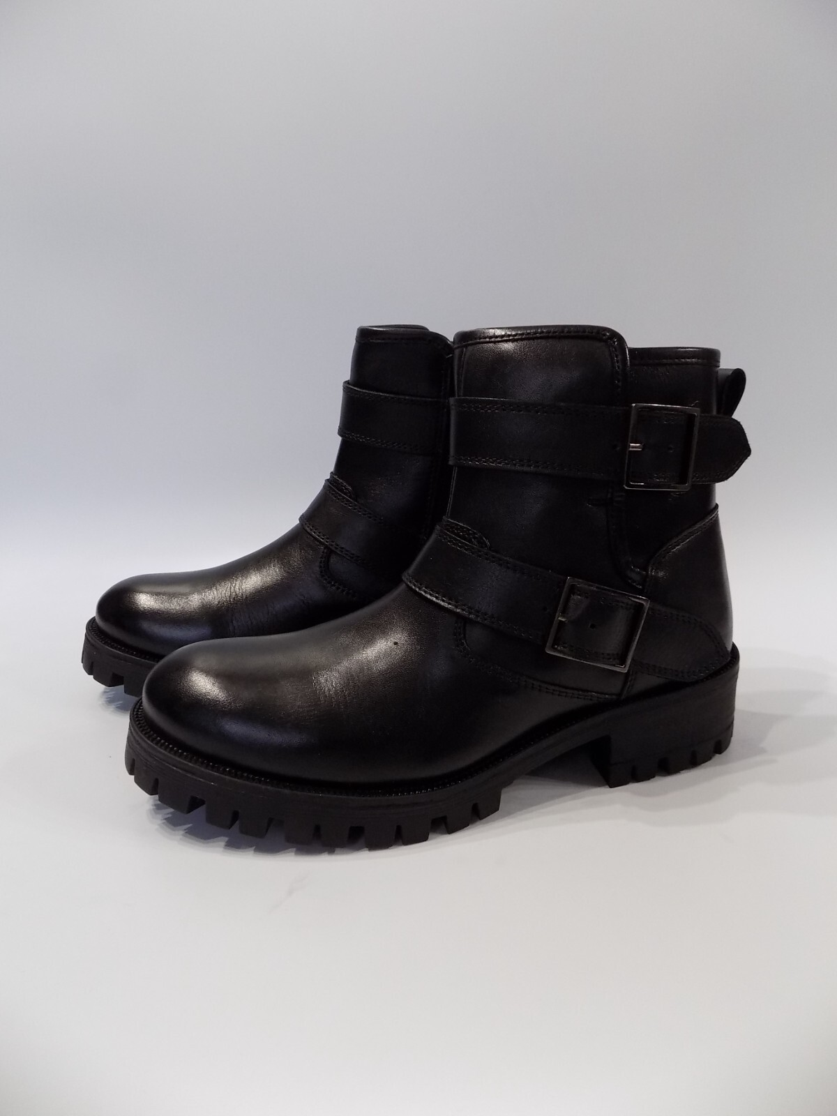 SAOLA Stivaletti biker neri in pelle misura da 5 a 4 5 donna suola grossa tacco basso onfire