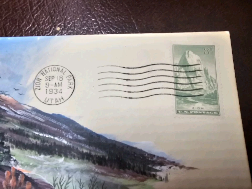  USPS FDC SC# 747  8C          A O HENRY HAND PAINTED ZION NATIONAL PARK 1934 - Image 3 of 4