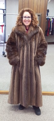 Natural Hazel Letout Long Hair Beaver Fur 50  Coat; size 10-12