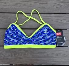 TYR Durafast One Trinity Bikini Top  Blue Yellow Swim Size: XS 0/2 New