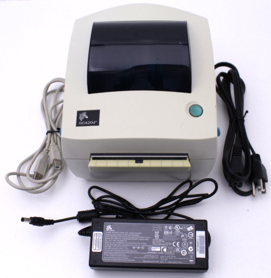 Zebra GC420D Direct Thermal Label Printer with Power Supply and USB Cable  