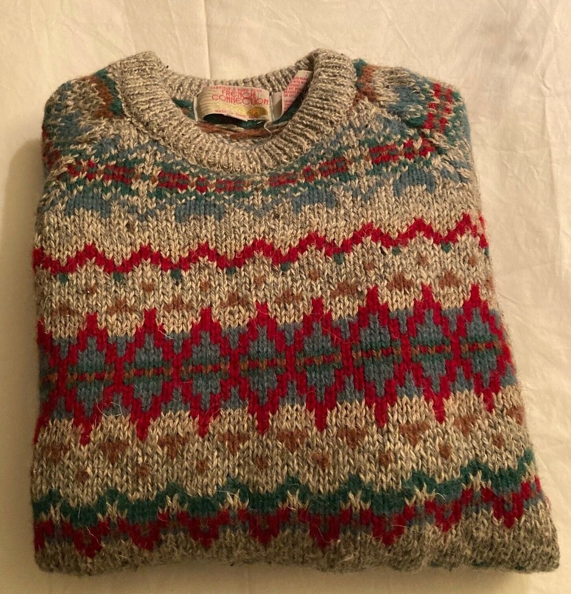 Vintage FRENCH CONNECTION Knit Ragg FAIR ISLE Sweater Womenu0026#039;s Medium |  eBay