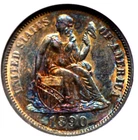 1890 SEATED LIBERTY DIME SMALL WHITE ANACS MS62 BRIGHT METALLIC COBALT TURQUOISE
