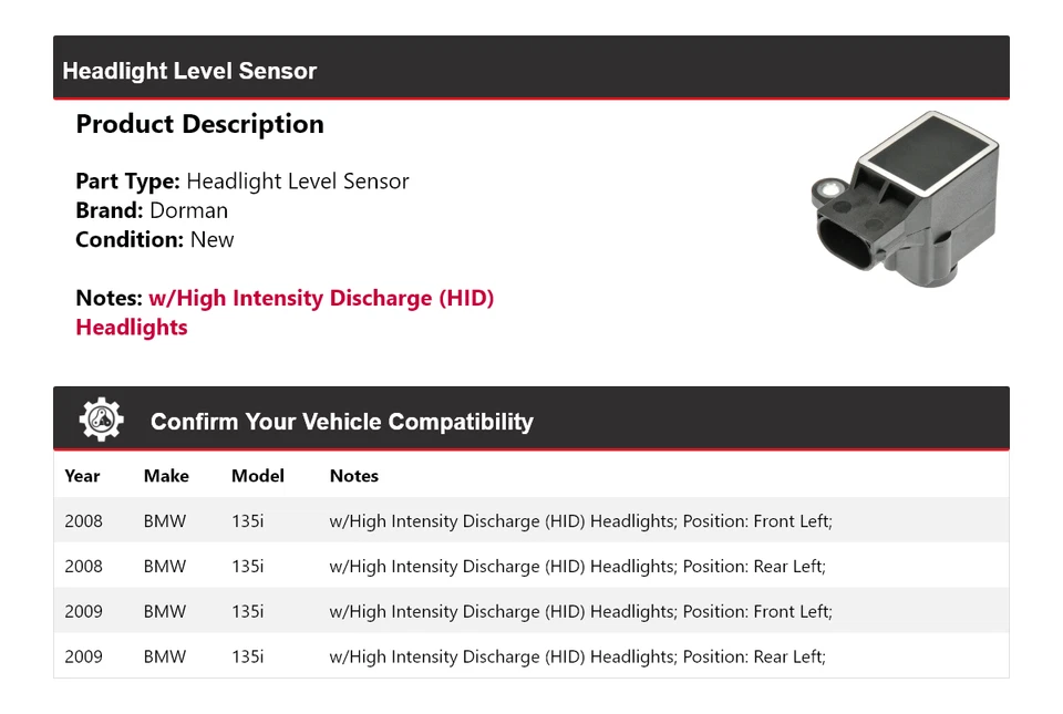 Sensor de nivel de faros para BMW 135i Dorman 2008-2009 Foto 2 de 4