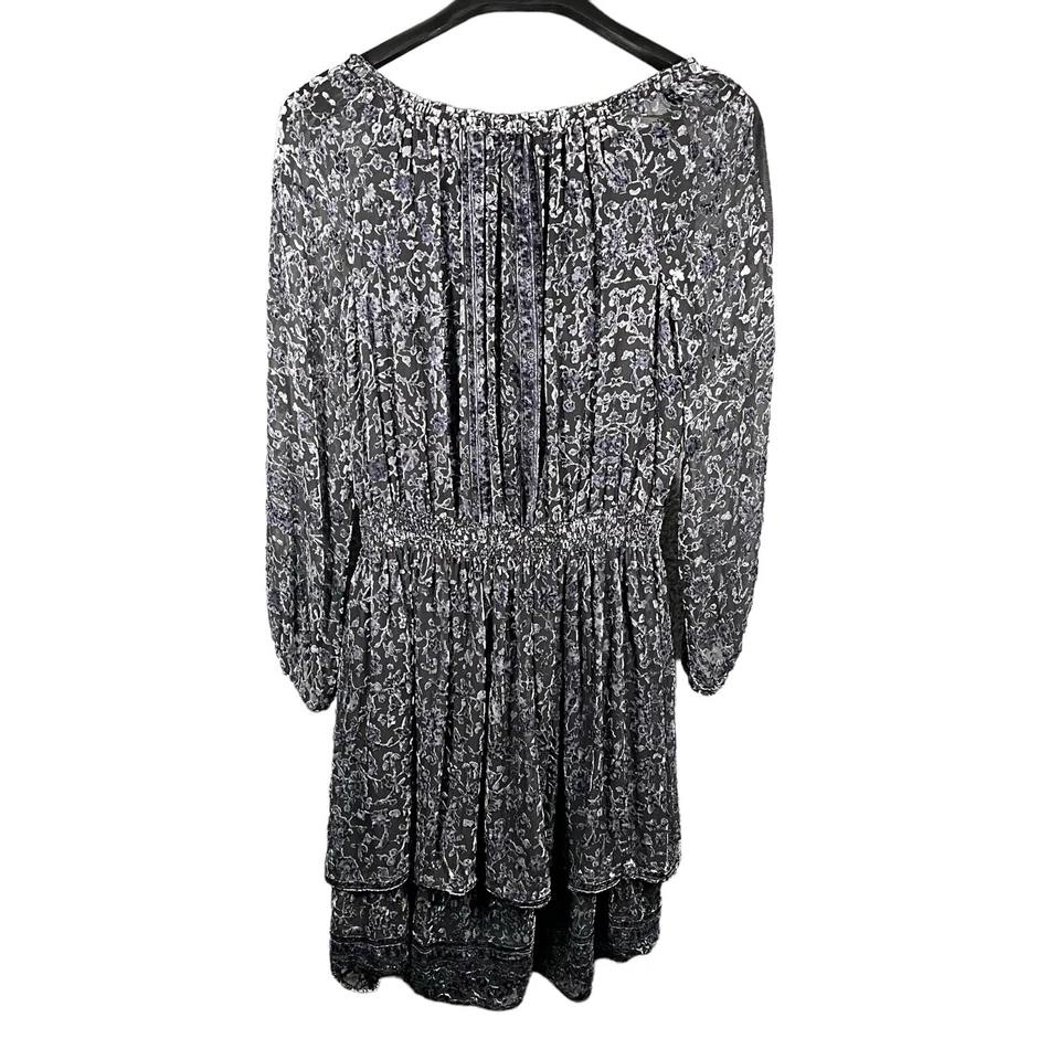 Mini Vestido Elie Tahari Olsen Burnout Terciopelo Cintura Calada Volantes en Niveles M Foto 3 de 4