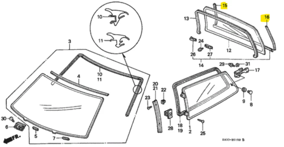 Para Honda Civic 1988-1991 EF hatchback escotilla trasera lateral goma impermeable Foto 2 de 3