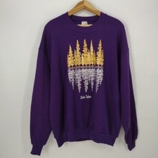 Vintage 80s Lake Tahoe Pine Tree Reflection Silver Gold  Purple Sweatshirt
