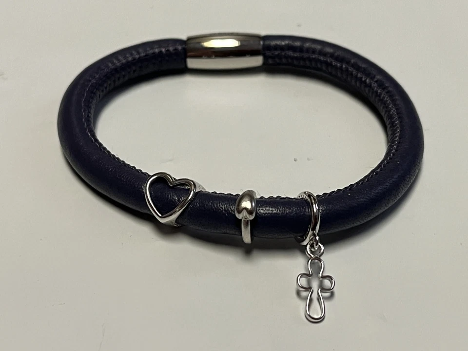 Pulsera de cuero para joyería sin fin 925 dijes cierre magnético púrpura Foto 2 de 4