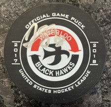 Jack Drury Signed Puck Waterloo Blackhawks Carolina Hurricanes