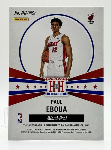 2020-21 Chronicles Hometown Heroes Red Paul Eboua RC Auto Miami Heat - Picture 2 of 2