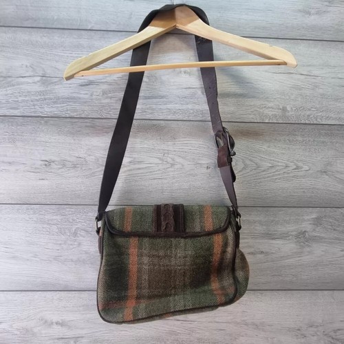 Eddie Bauer Womens Shoulder Bag Handbag Wool Orange Brown Leather Strap Tweed - Picture 3 of 10