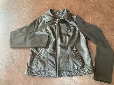 Women's Size S J2 Moto Jacket Black Faux Leather Fabric Sleeves
