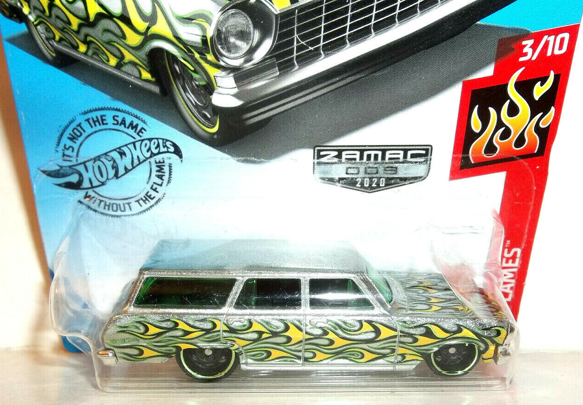 2020 HOT WHEELS 1:64 HW FLAMES 3/10 ZAMAC '64 CHEVY NOVA WAGON