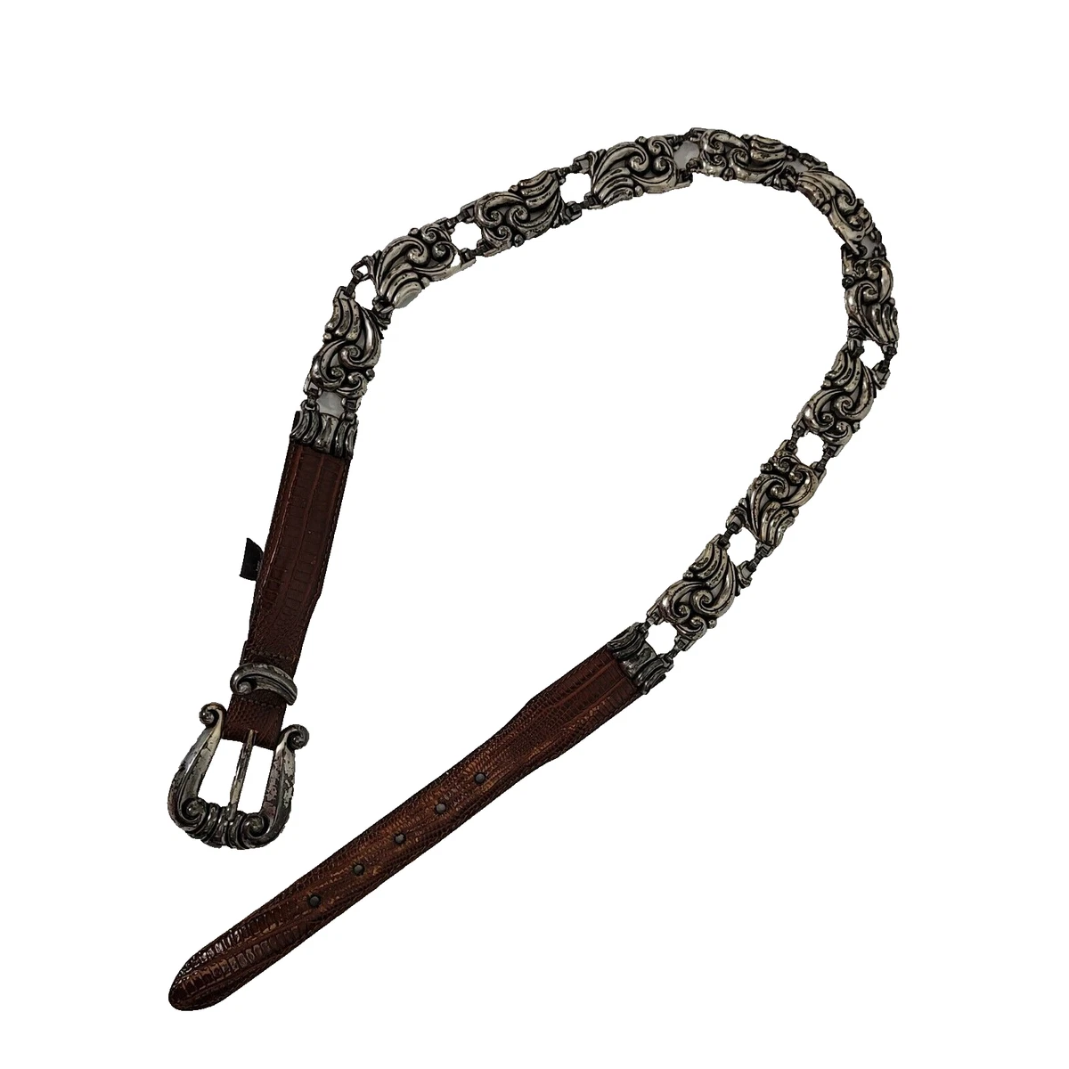 Vintage 1996 Brighton Concho‎ Ornate Filigree Brown Leather Belt Size M Boho Brighton Women main image 2