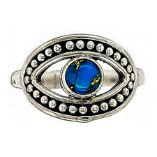 .925 Sterling Silver Ladies Genuine Round Copper Turquoise Ring