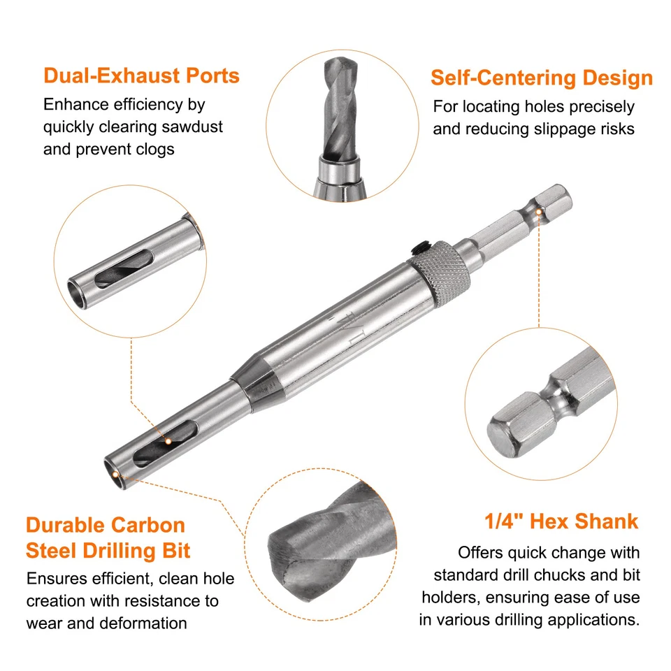 Juego de 2 brocas autocentrantes vástago hexagonal de 1/4" para bisagras, plateado Foto 3 de 4