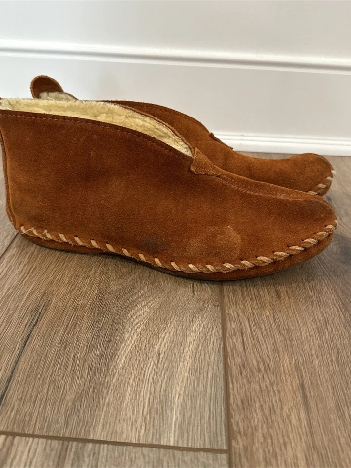 Zapatillas mocasín forradas de piel de oveja gamuza cuero oveja color óxido Foto 3 de 4