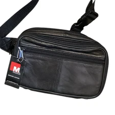 NEW Mundi Black Soft Leather Belt Waist Bag Fanny Pack NWT Old Stock