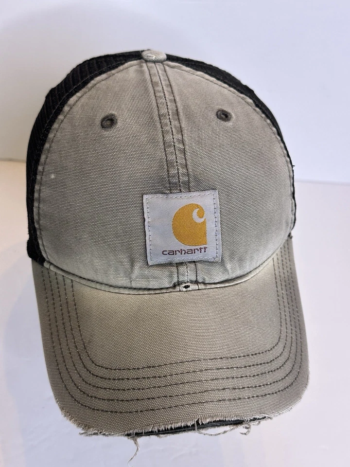 Carhartt Washed Gray Canvas Mesh Snapback Trucker Distressed Adjustable Snapback - Image 4 of 4