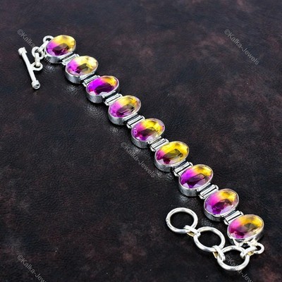 Daughters Day Sale 925 Silver Oval Ametrine Gemstone Elegant Wife Chain Bracelet