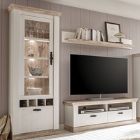 Wohnwand Mediawand Weiß Landhausstil Tv Schrank Lowboard Standvitrine Wohnzimmer