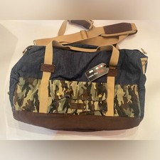 TRIPLE FIVE SOUL NYC Duffel Bag Denim and Camouflage Weekender Travel Bag RARE