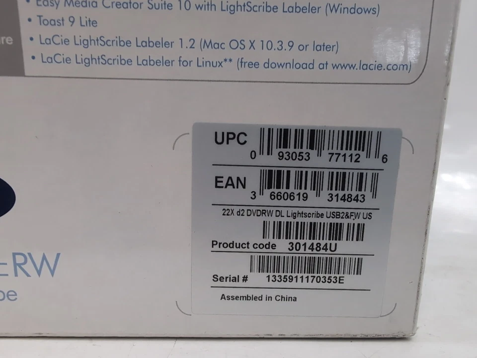 Lacie d2 22x DVD +/- RW DL Lightscribe USB2&FW *Untested/AS-IS* - EB-18824 - - Image 2 of 4