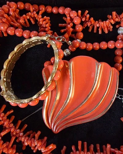 Vintage Crown Trifari Faux Coral Hinged Bangle & More Costume Jewelry Mixed Lot
