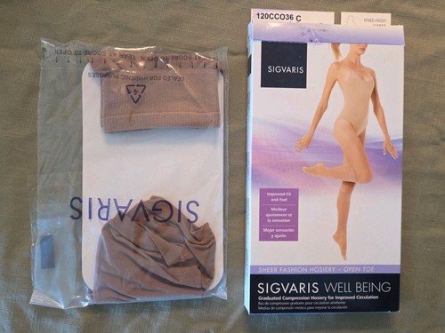 SIGVARIS WELL BEING OPEN TOE KNEE HIGH STOCKINGS 15-20 mmHg Suntan SIZE C - Picture 9 of 10