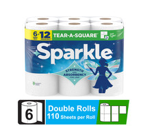 Sparkle Tear-A-Square Paper Towels 6 Double Rolls Strong Kitchen Cleaning 2-Ply