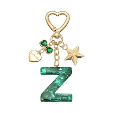 Cute Initial Letter Keychain, Letter Z Keychains for Women Girls Bling Green