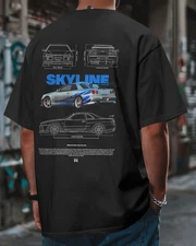 R34 GTR Fan Art T‑Shirt Skyline JDM Drift Car Graphic Unisex Tee